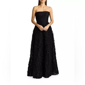 Zac Posen Embellished Ruffle Appliqué Black Gown NWT